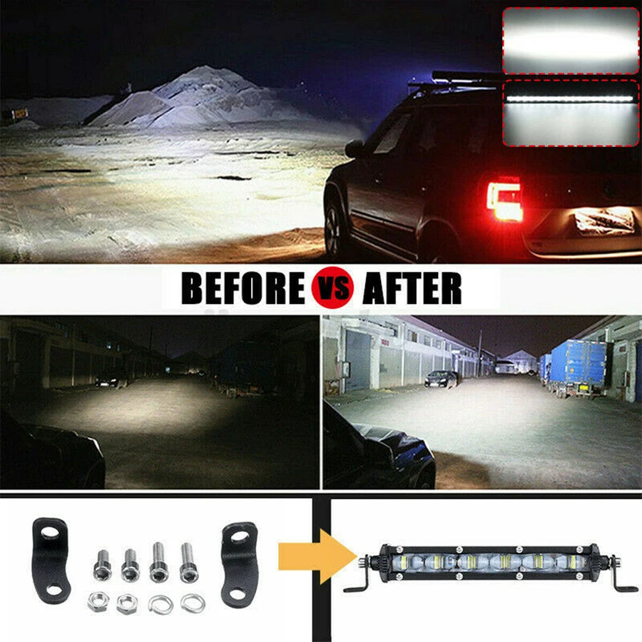 2PCS 8INCH Single Row Utral Slim Led Light Bar Driving Light 6000k White 6D for Car Tractor Suv Truck Boat 4WD 4x4 Offroad ATV