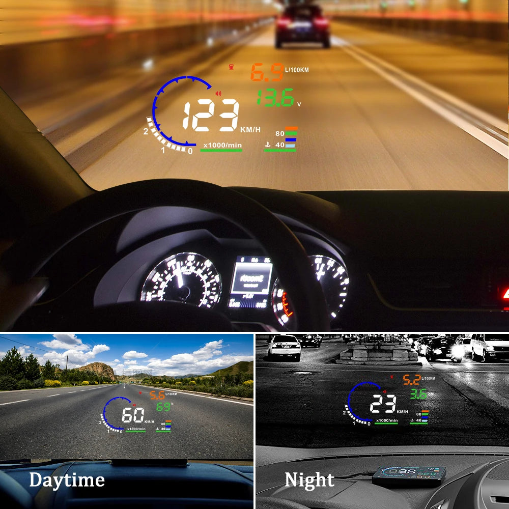 Car Use HUD Head up Display OBD Automotive HD Speed Projector Color LED Portable MiniCar Display A8 Mileage Measuring Instrument