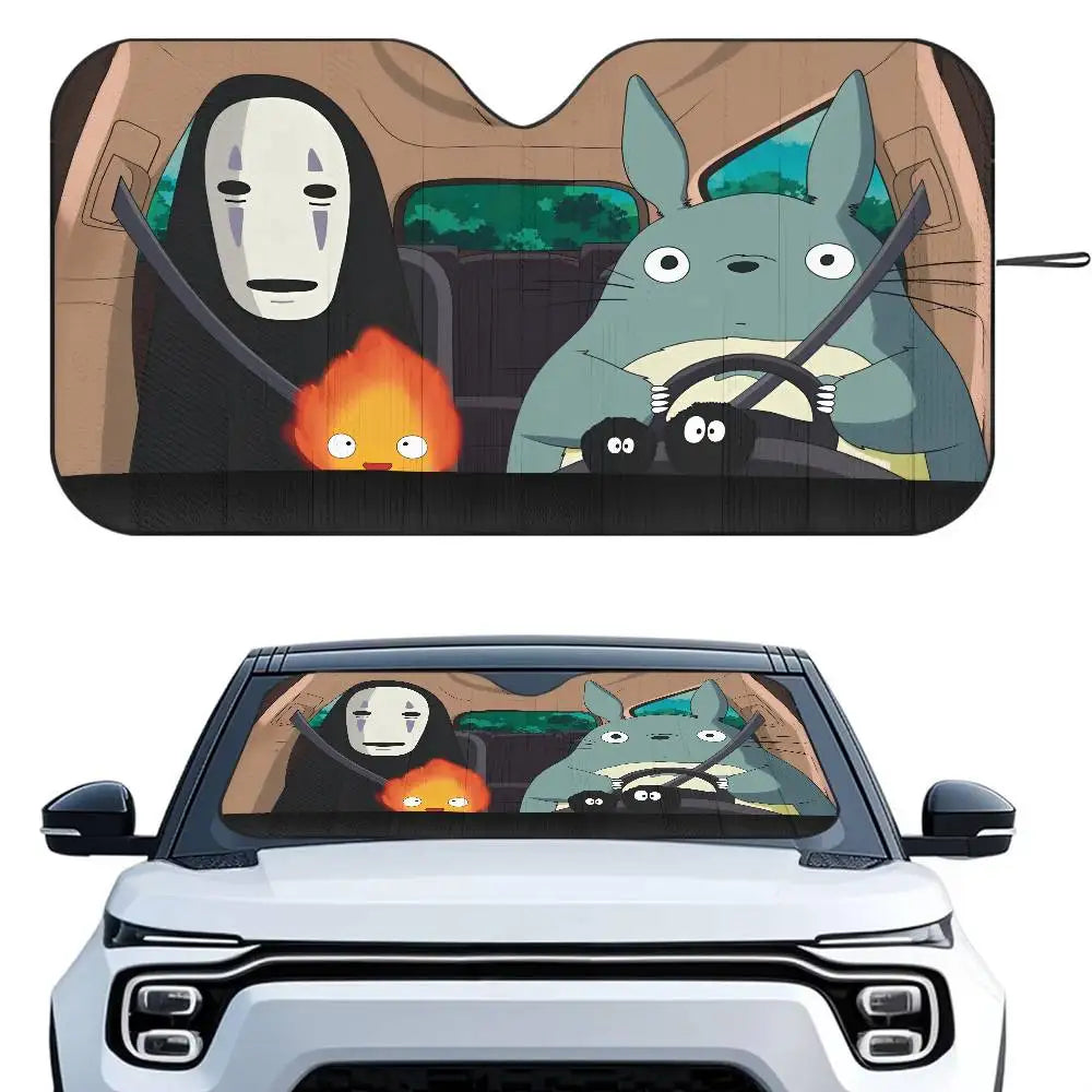 T-TotoroES And No Face Car SunShade Windshield Foldable Three-layer Insulation Sunshade By Suction Cup Blocks UV Rays Sun