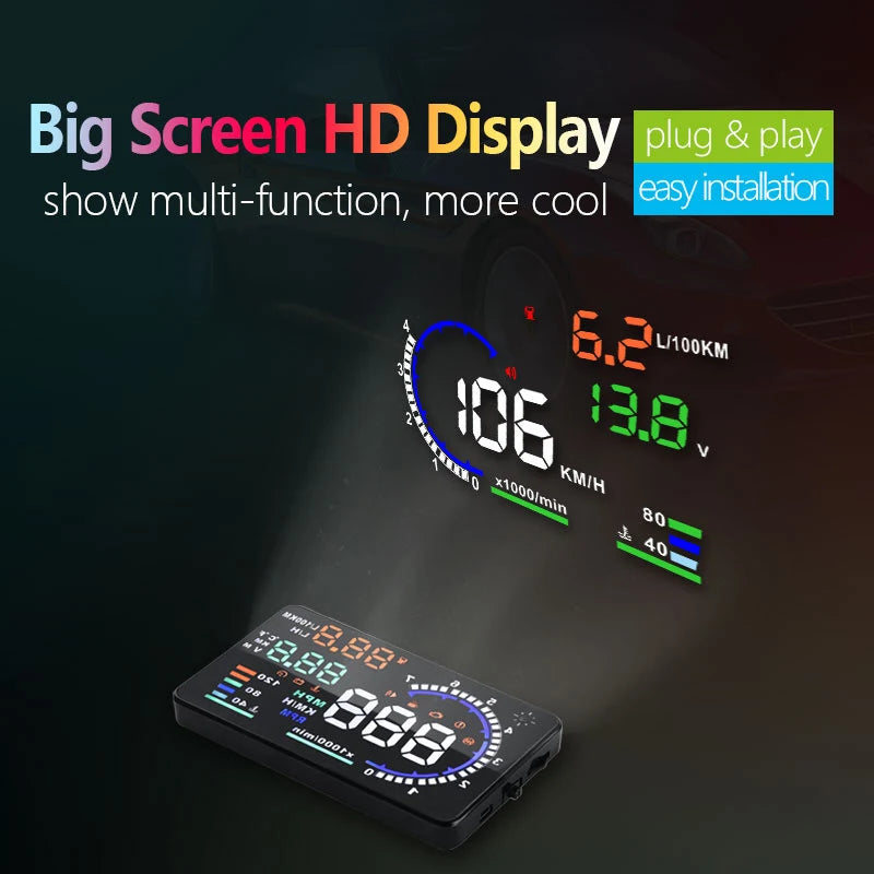 A8 5.5'' OBD2 EOBD HUD Car Head Up Display LED Windshield Projector Speedometer Water Temp RPM Meter Speed Voltage Alarm
