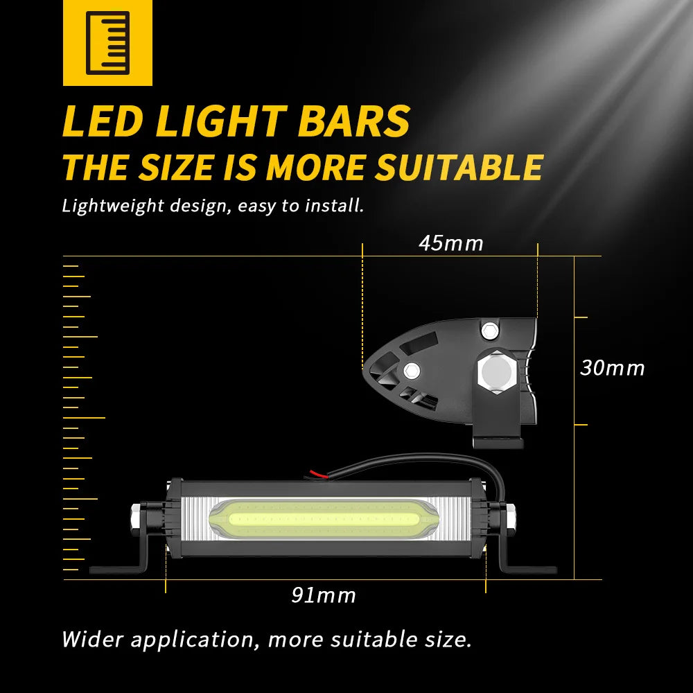 LED Car Work Light Bar COB Spotlight Offroad 12V 24V 6000K LED Headlight Off-road SUV Waterproof Engineering Headlamp Driving