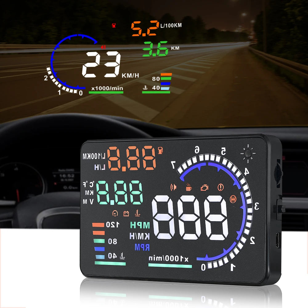 Car Use HUD Head up Display OBD Automotive HD Speed Projector Color LED Portable MiniCar Display A8 Mileage Measuring Instrument