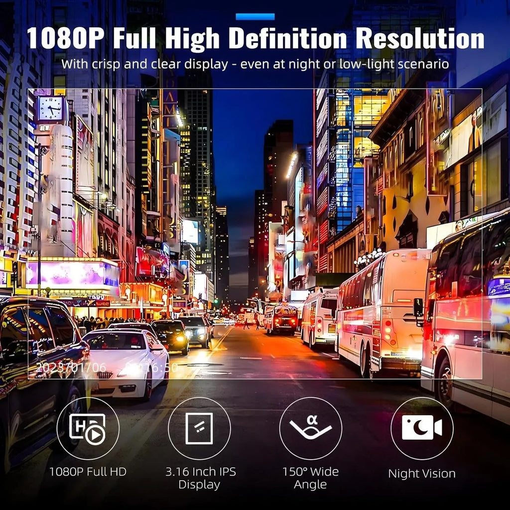 1080P Dual Lens Dash Camera Front and Rear Car Driving Recorder with Night Vision G Sensor 316 Inch IPS Display