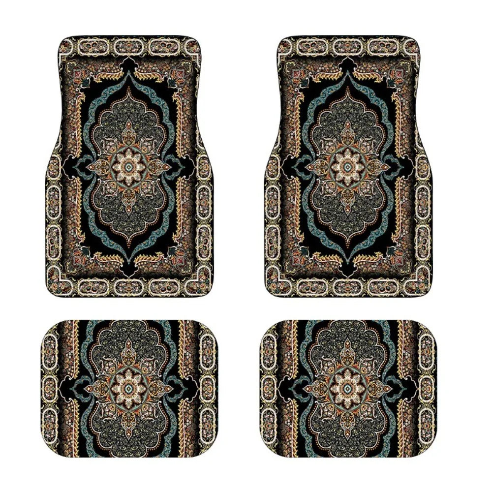 4Pcs Bohemian Car Floor Mats Anti-slip Heavy Duty Persian Carpet Car Decoration Dirty Resistant Car Floor Protector Rugs