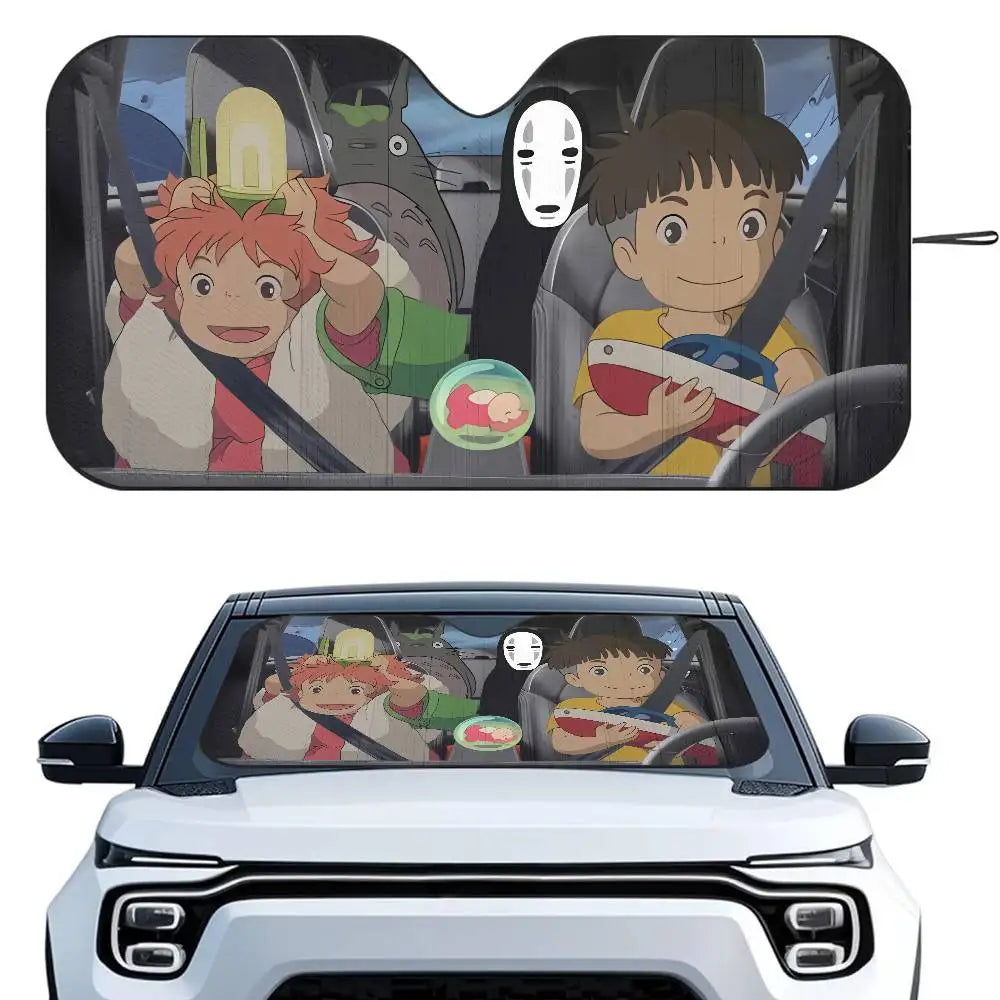 T-TotoroES And No Face Car SunShade Windshield Foldable Three-layer Insulation Sunshade By Suction Cup Blocks UV Rays Sun