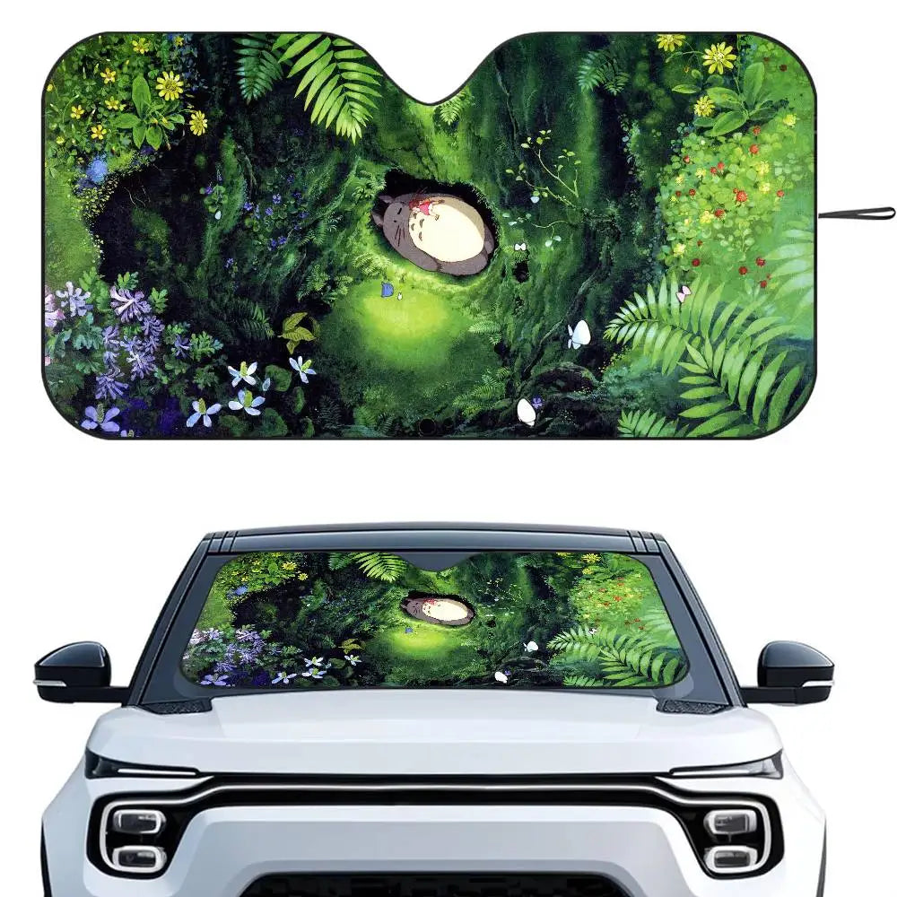 T-TotoroES And No Face Car SunShade Windshield Foldable Three-layer Insulation Sunshade By Suction Cup Blocks UV Rays Sun