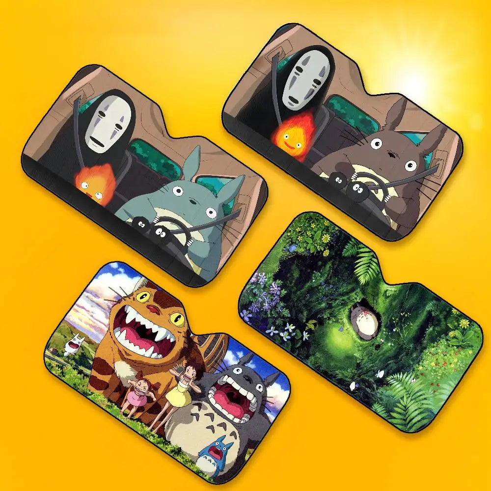 T-TotoroES And No Face Car SunShade Windshield Foldable Three-layer Insulation Sunshade By Suction Cup Blocks UV Rays Sun