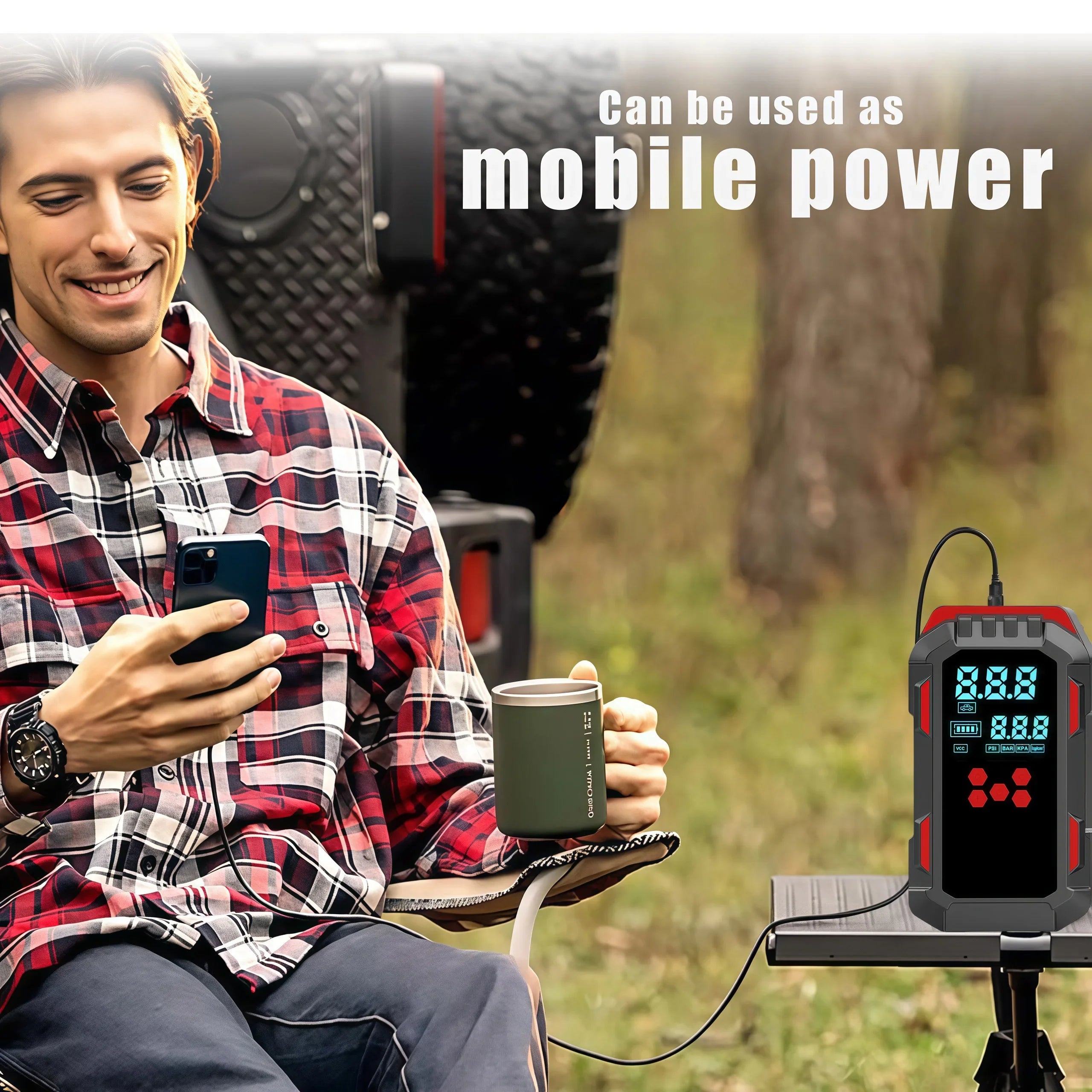 Car 3 in 1 tool - Quick jump starter, wheel inflation, phone charger