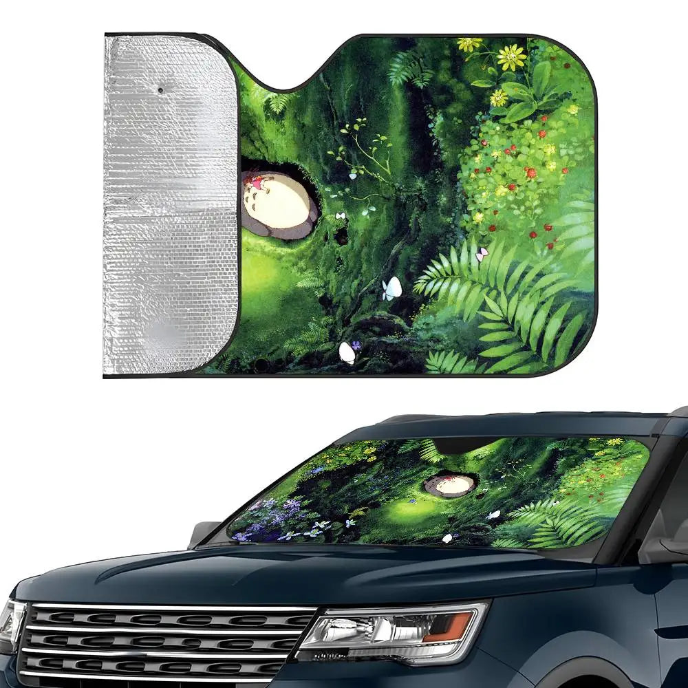 T-TotoroES And No Face Car SunShade Windshield Foldable Three-layer Insulation Sunshade By Suction Cup Blocks UV Rays Sun