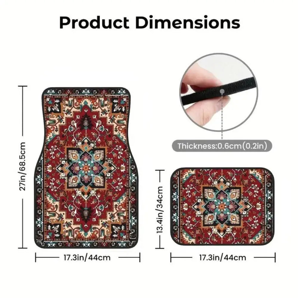 4Pcs Bohemian Car Floor Mats Anti-slip Heavy Duty Persian Carpet Car Decoration Dirty Resistant Car Floor Protector Rugs