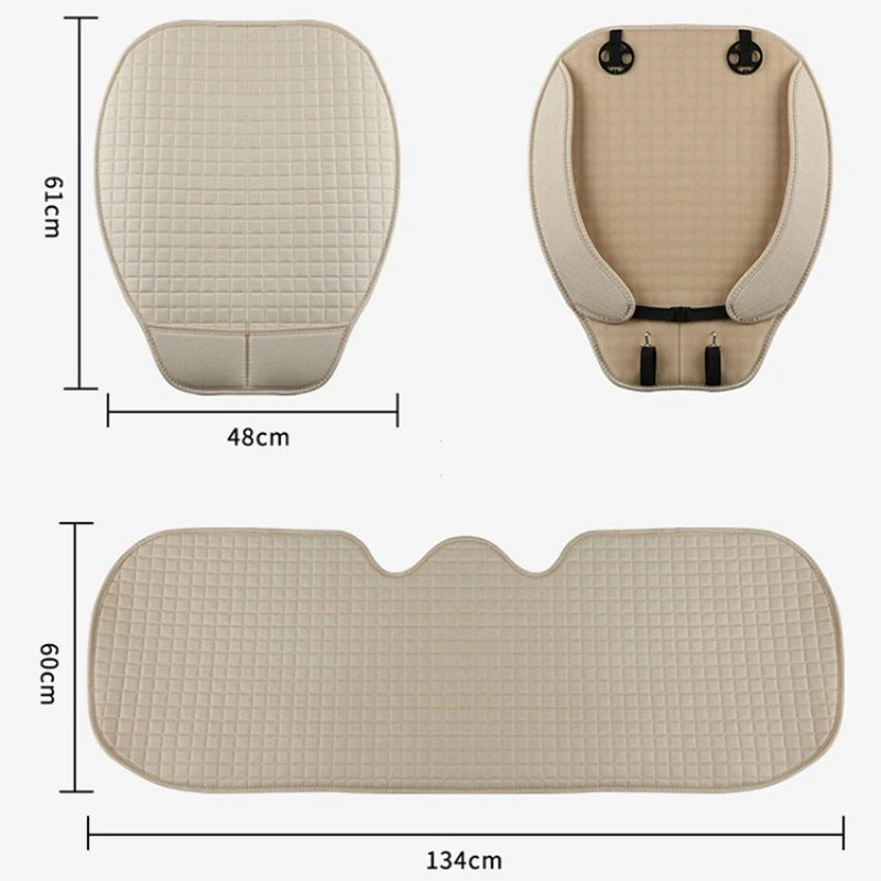 Car Seat Covers Universal Flax Front Rear Breathable Linen Cushion Anti Slip Auto Seat Protector Mat Pad Four Seasons