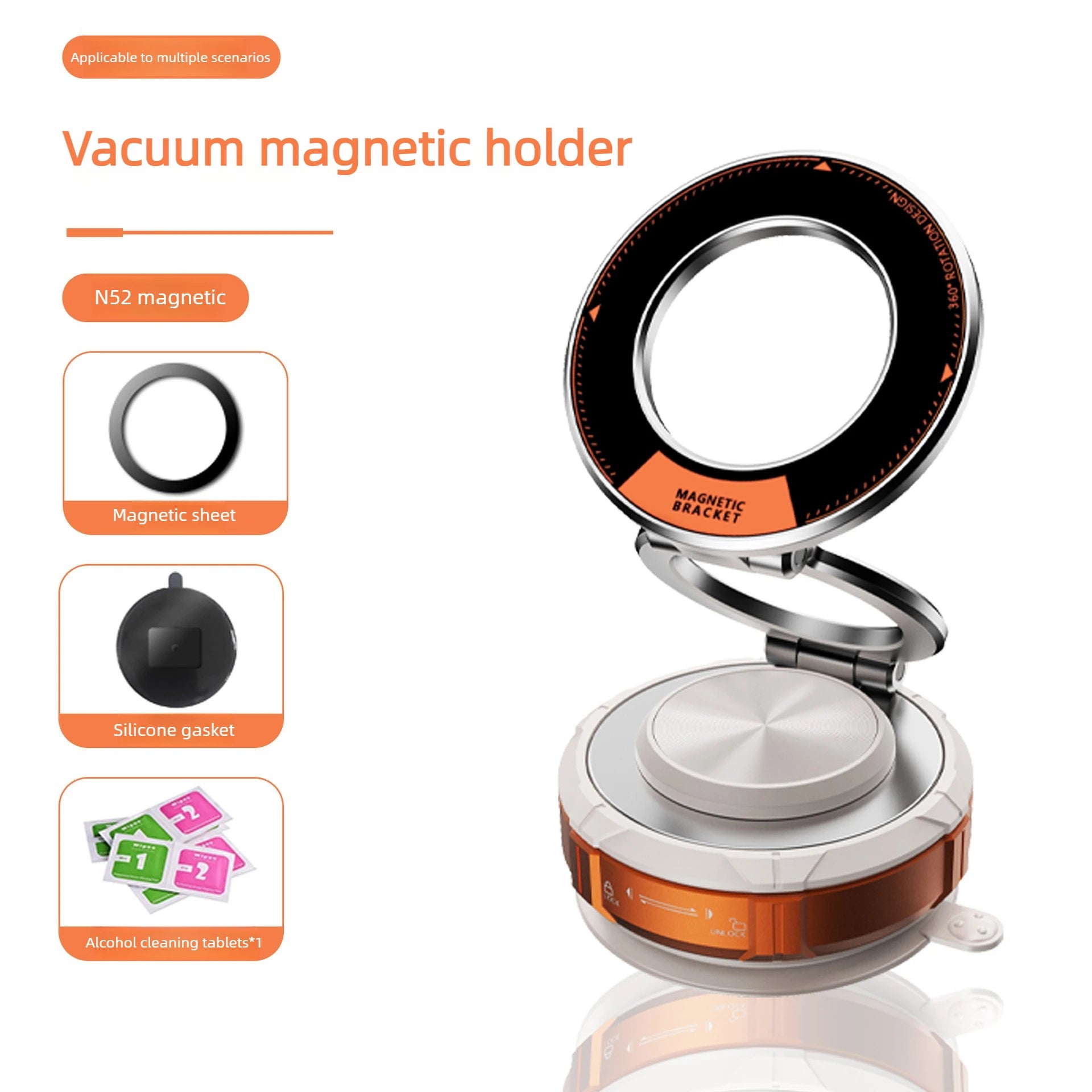 New Magnetic Vacuum Car Phone Holder Strong Suction Dashboard Mount Wireless Charging Hands Free for Navigation Auto Accessories