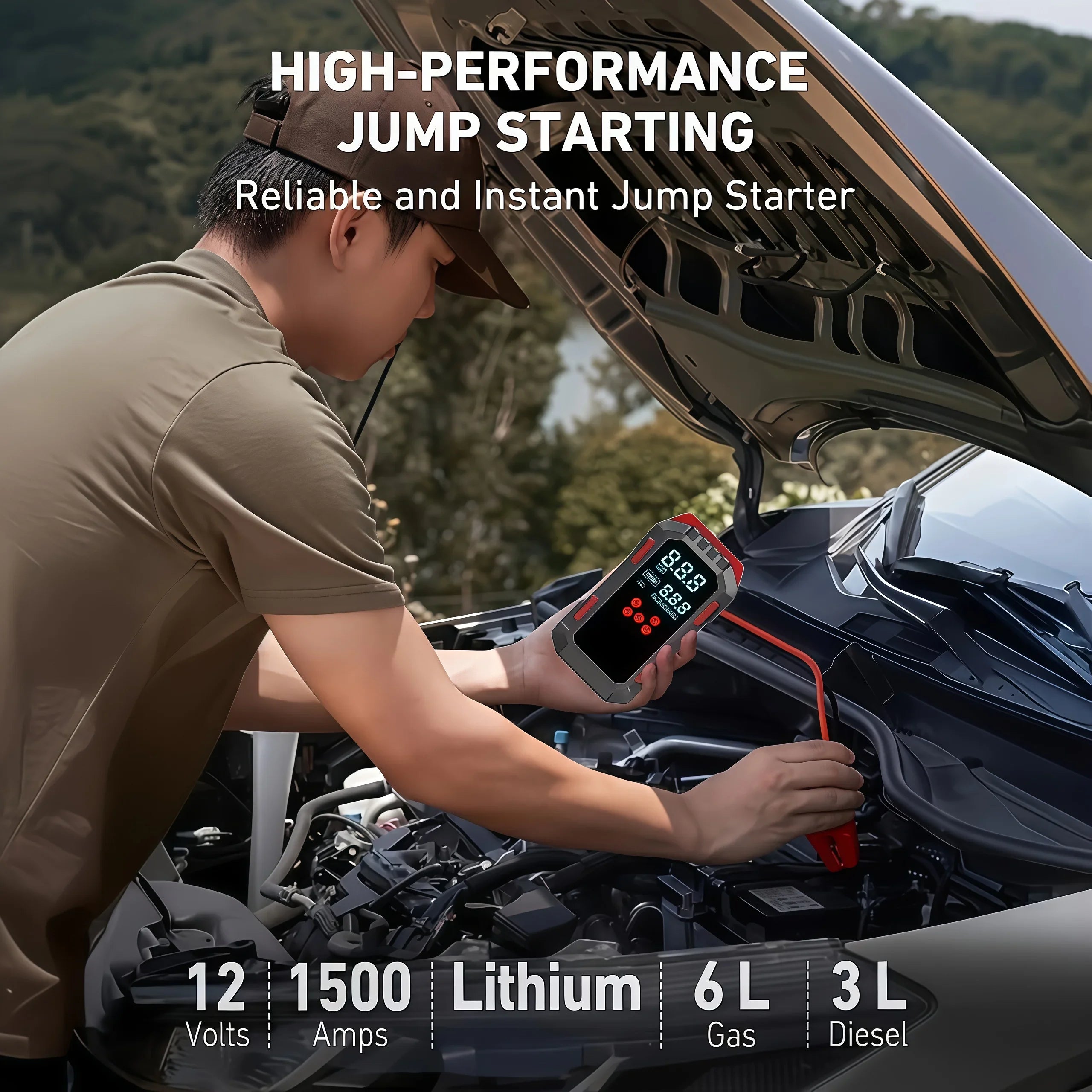 Car 3 in 1 tool - Quick jump starter, wheel inflation, phone charger