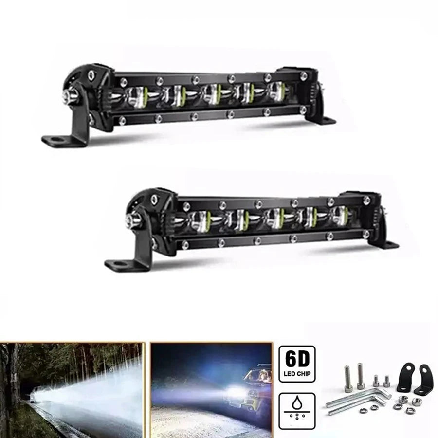 2PCS 8INCH Single Row Utral Slim Led Light Bar Driving Light 6000k White 6D for Car Tractor Suv Truck Boat 4WD 4x4 Offroad ATV