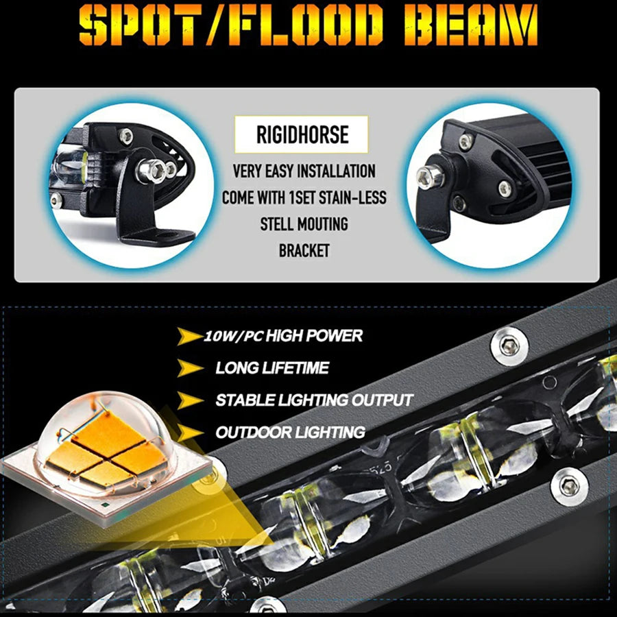 2PCS 8INCH Single Row Utral Slim Led Light Bar Driving Light 6000k White 6D for Car Tractor Suv Truck Boat 4WD 4x4 Offroad ATV