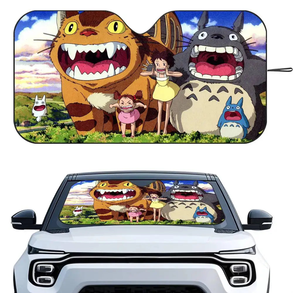 T-TotoroES And No Face Car SunShade Windshield Foldable Three-layer Insulation Sunshade By Suction Cup Blocks UV Rays Sun