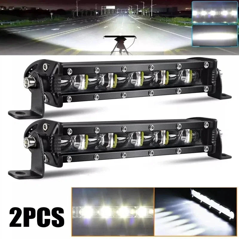 2PCS 8INCH Single Row Utral Slim Led Light Bar Driving Light 6000k White 6D for Car Tractor Suv Truck Boat 4WD 4x4 Offroad ATV