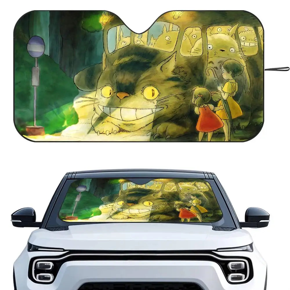 T-TotoroES And No Face Car SunShade Windshield Foldable Three-layer Insulation Sunshade By Suction Cup Blocks UV Rays Sun