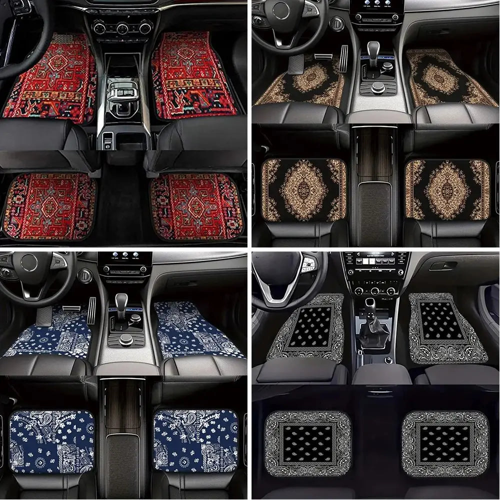 4Pcs Bohemian Car Floor Mats Anti-slip Heavy Duty Persian Carpet Car Decoration Dirty Resistant Car Floor Protector Rugs