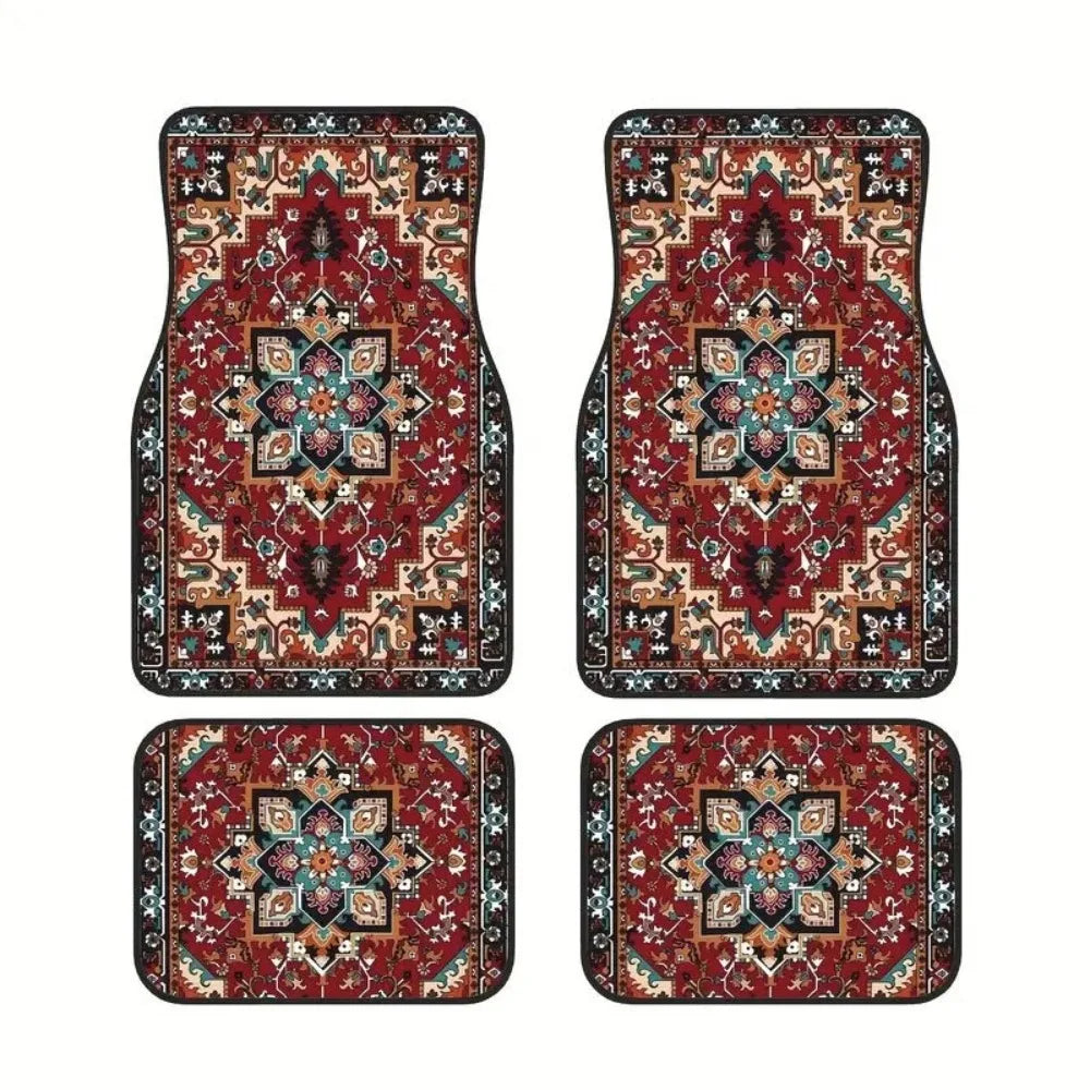4Pcs Bohemian Car Floor Mats Anti-slip Heavy Duty Persian Carpet Car Decoration Dirty Resistant Car Floor Protector Rugs