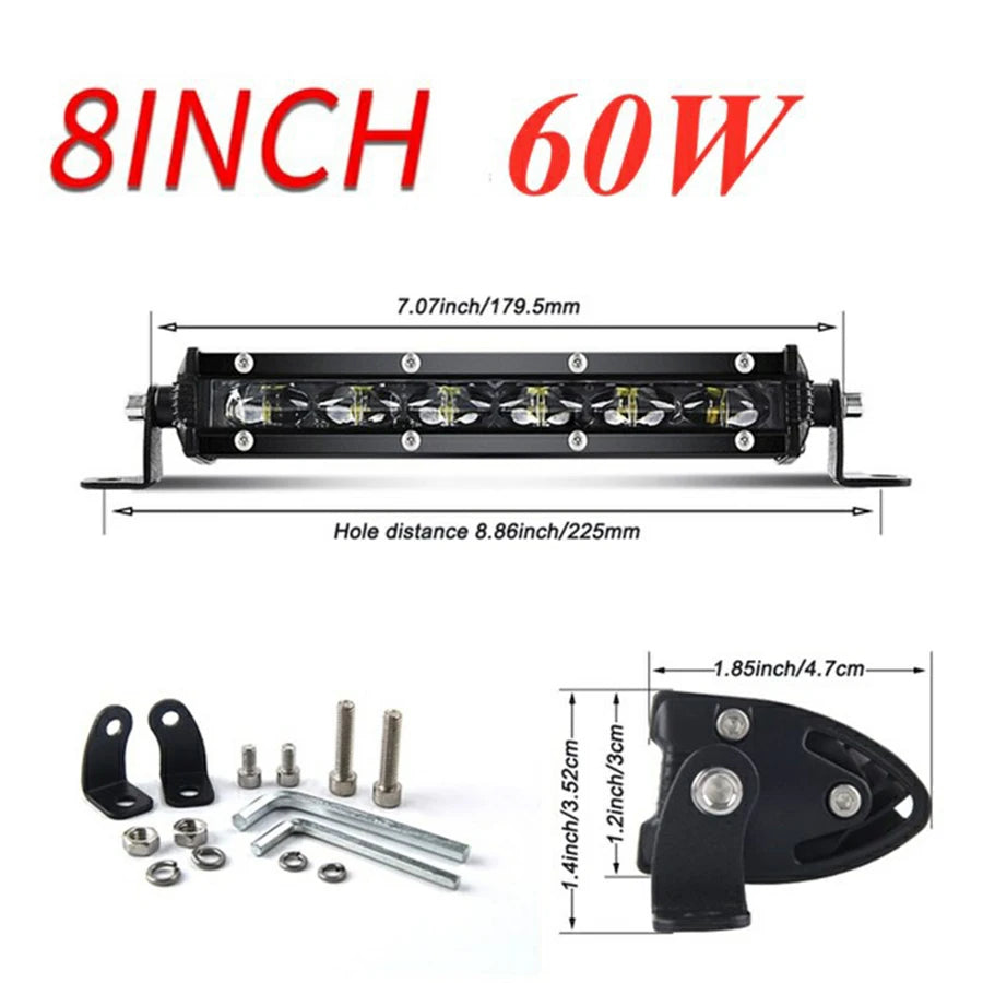 2PCS 8INCH Single Row Utral Slim Led Light Bar Driving Light 6000k White 6D for Car Tractor Suv Truck Boat 4WD 4x4 Offroad ATV