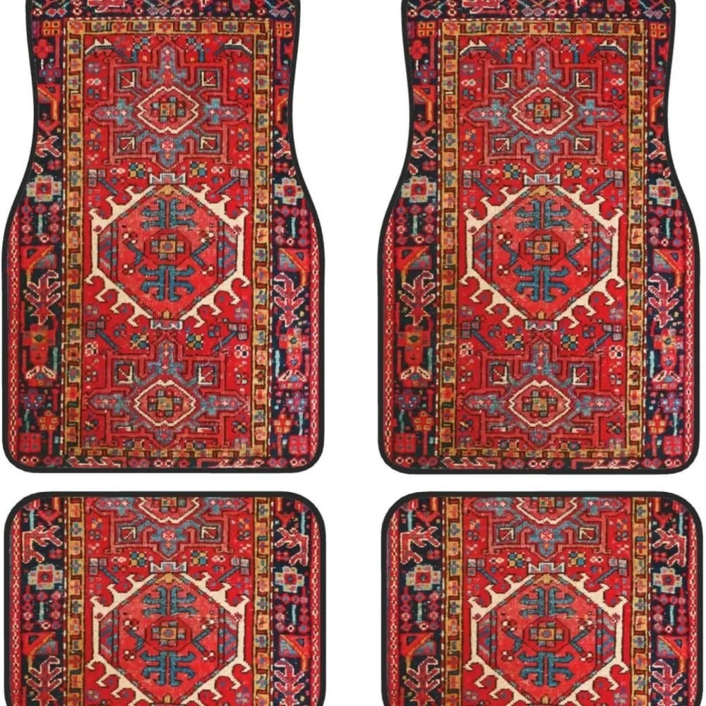 4Pcs Bohemian Car Floor Mats Anti-slip Heavy Duty Persian Carpet Car Decoration Dirty Resistant Car Floor Protector Rugs