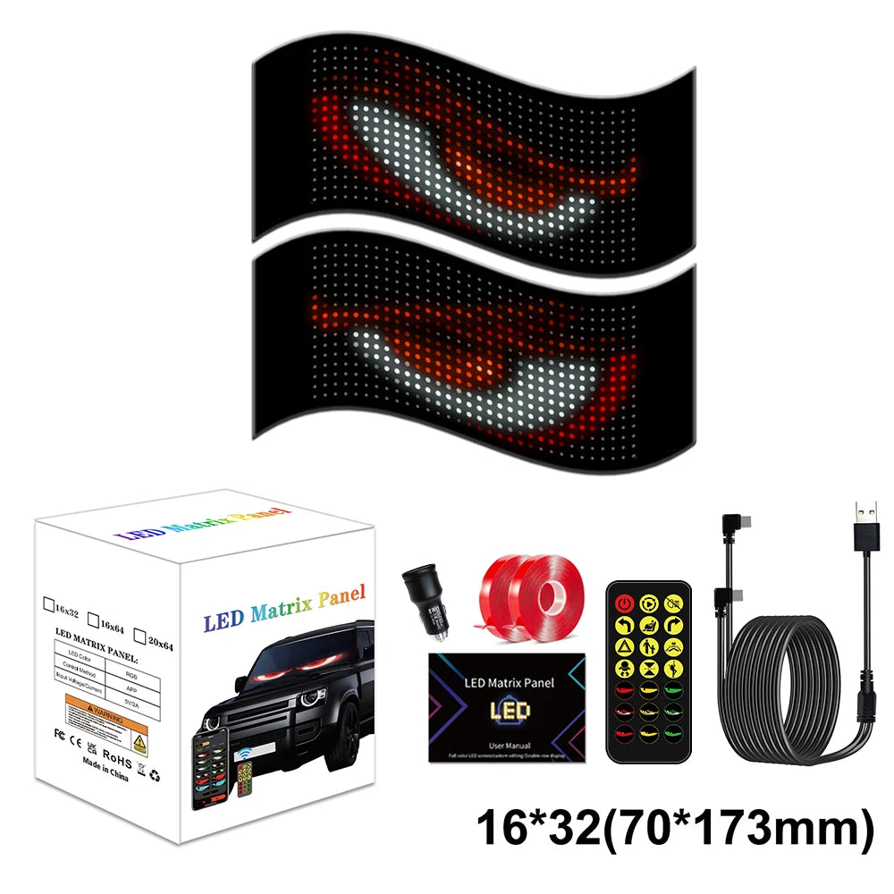 LED Devil Eye Car Lights Dynamic Flexible Programmable Custom Bluetooth Control LED Eyes Display Light For Car Decor