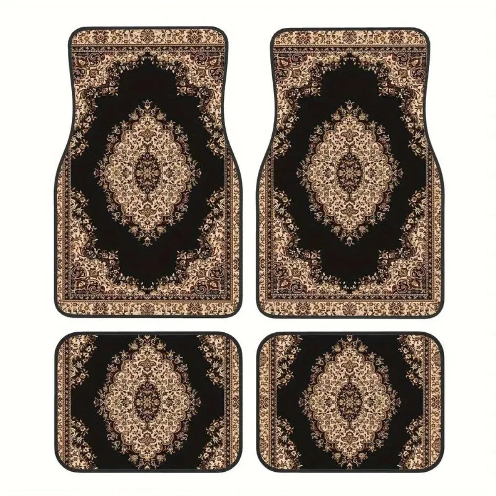 4Pcs Bohemian Car Floor Mats Anti-slip Heavy Duty Persian Carpet Car Decoration Dirty Resistant Car Floor Protector Rugs