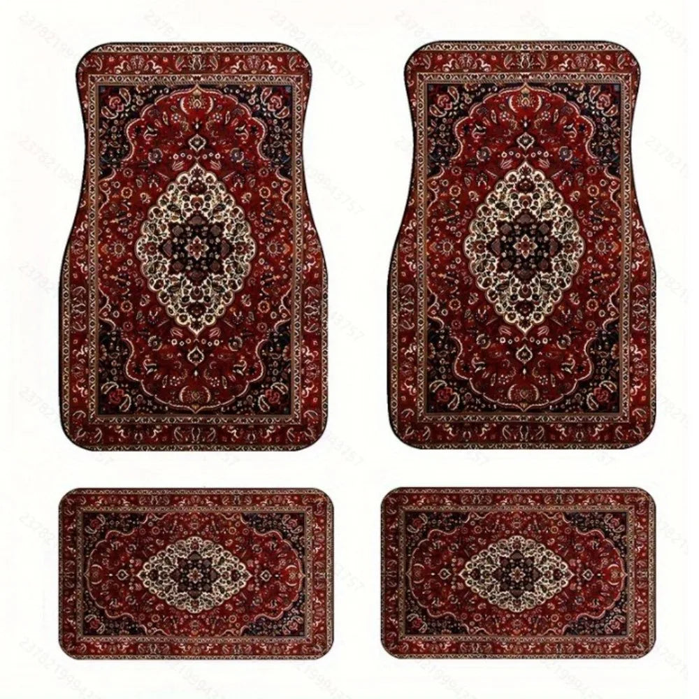4Pcs Bohemian Car Floor Mats Anti-slip Heavy Duty Persian Carpet Car Decoration Dirty Resistant Car Floor Protector Rugs