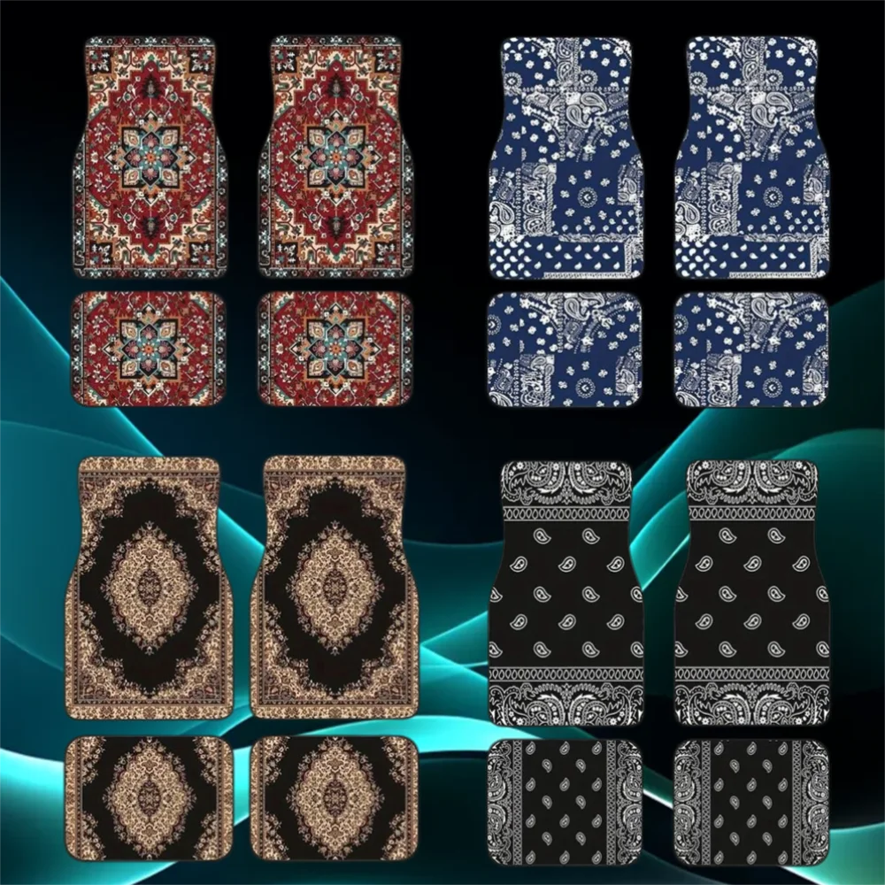 4Pcs Bohemian Car Floor Mats Anti-slip Heavy Duty Persian Carpet Car Decoration Dirty Resistant Car Floor Protector Rugs