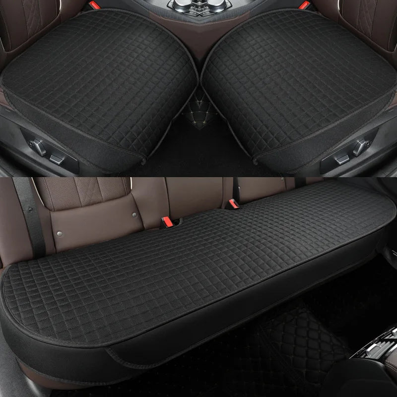 Car Seat Covers Universal Flax Front Rear Breathable Linen Cushion Anti Slip Auto Seat Protector Mat Pad Four Seasons