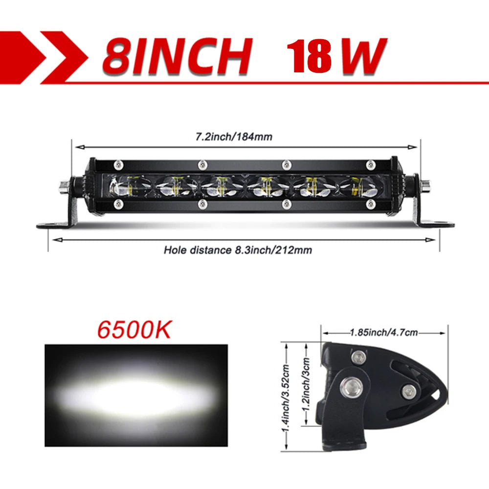 Super Bright LED Light Bar Offroad 8" 12V 24V Spotlight Barra LED Work Light for Lada Truck 4x4 SUV ATV Car Driving Fog Light